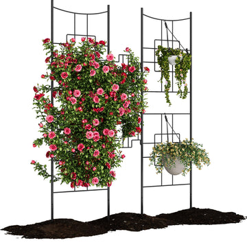 Treillis métallique Garvee en 2 pièces pour plantes grimpantes, 190 x 51 cm, antirouille, revêtement en poudre, 4 panneaux, noir, pour terrasse et jardin.