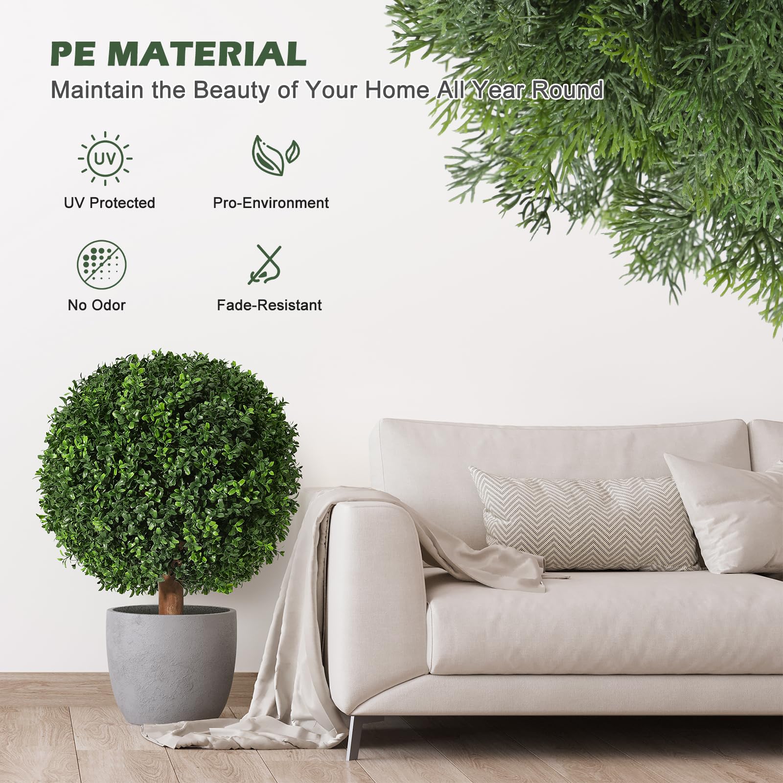 Ensemble d'arbres artificiels en buis Garvee de 61 cm (24 pouces), résistant aux UV, réaliste, en polyéthylène, pré-assemblé avec pot en ciment, pour entrée et terrasse, vert