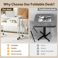 Bureau pliant Garvee à roulettes, table d'ordinateur pliable de 63 cm (24,8 po), étagère de rangement, structure en acier, blanc, pour bureau à domicile et étude