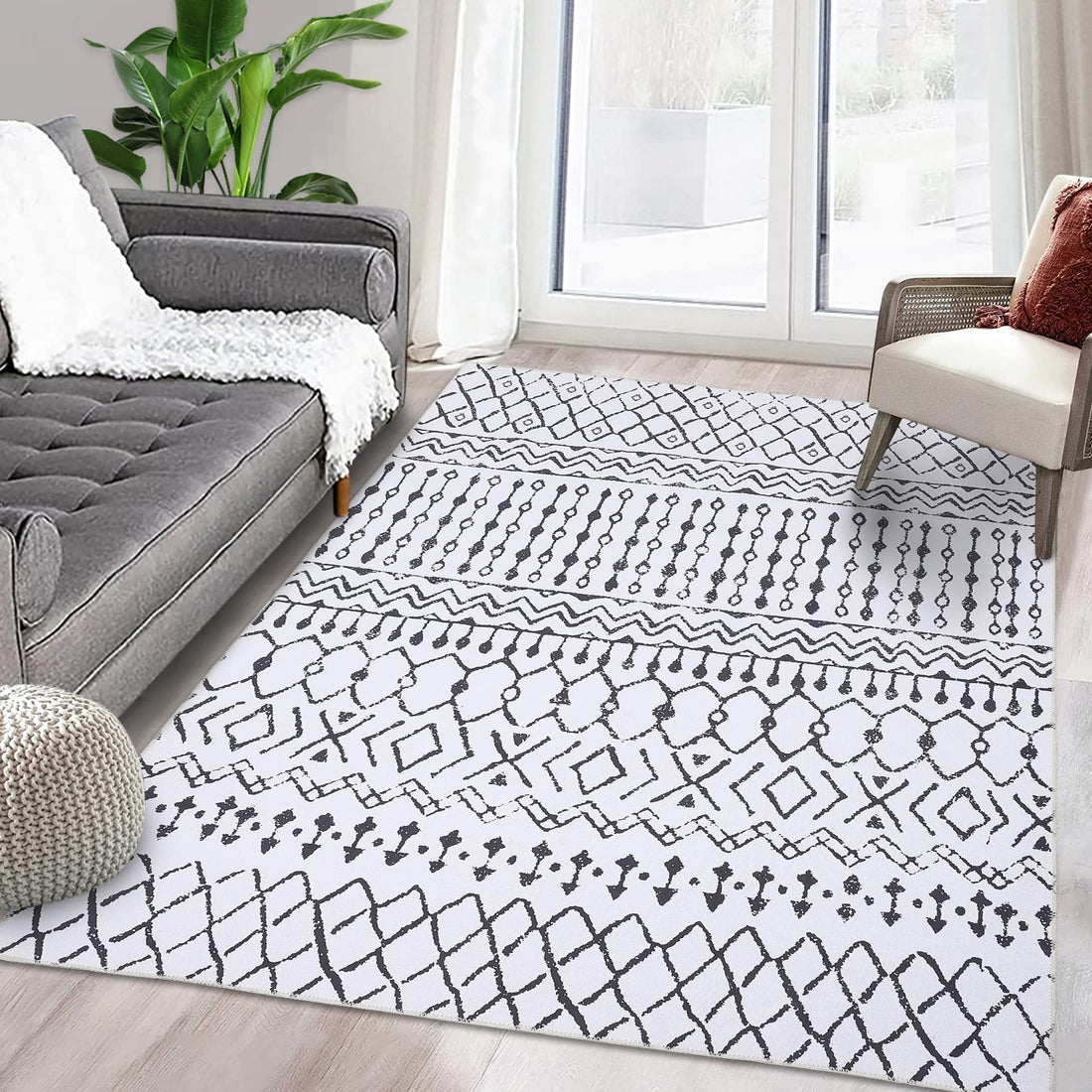 Tapis Garvee Boho, tapis moderne et neutre pour chambre, salon, salle de jeux, 120 x 170 cm, beige