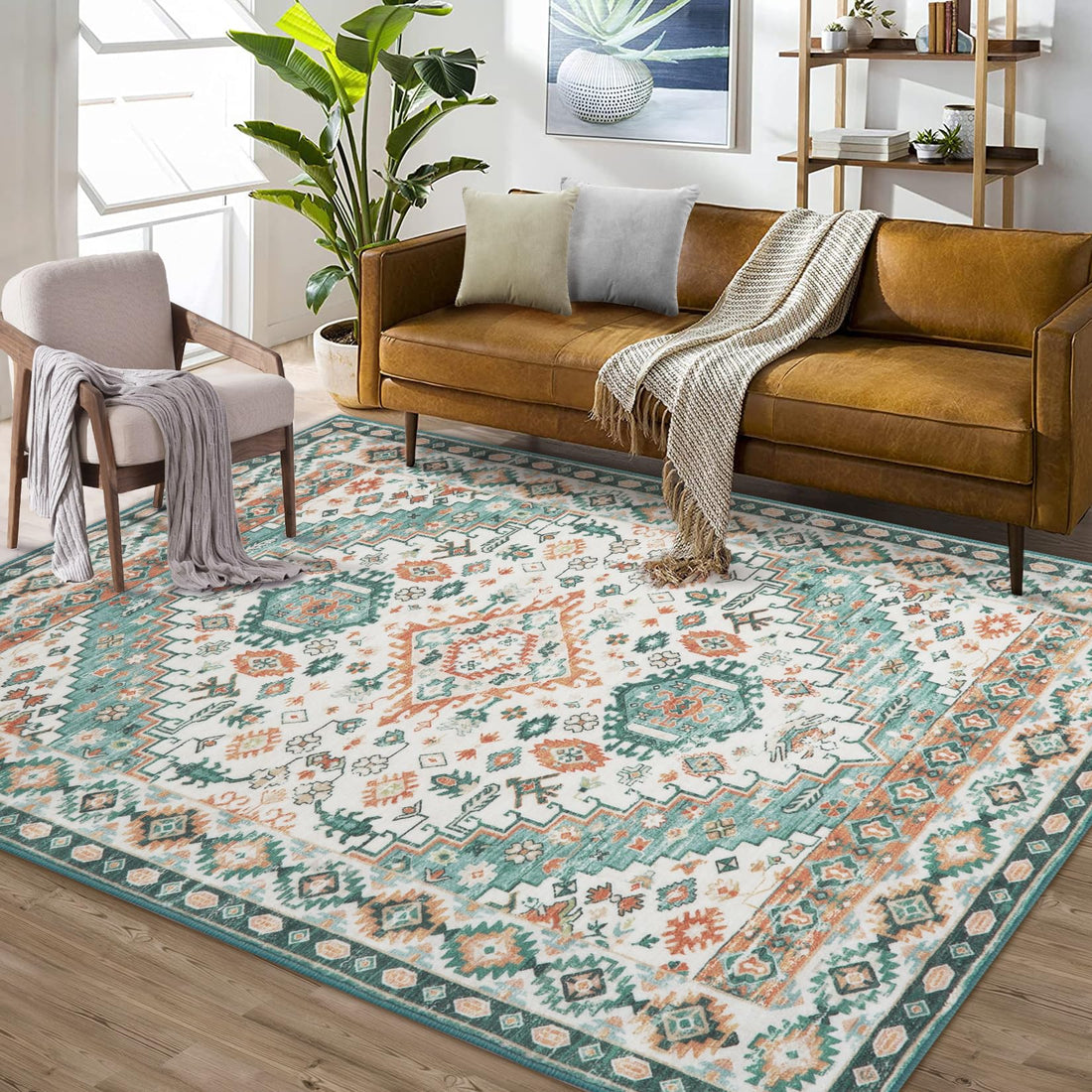 Tapis Garvee grand format, lavable en machine, vert grange, pour salon, à poils courts, antidérapant, 160 x 230 cm