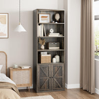 Bibliothèque Garvee avec portes, style industriel, 6 étagères, profondeur, capacité de charge 30 kg, design rustique en bois, pour bureau et salon, blanc