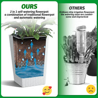Garvee Ensemble de jardinières 40 cm en rotin synthétique, indicateur de niveau d'eau + roulettes, couleur blanche, résistant aux intempéries, parfait pour terrasse et salon