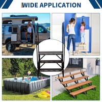 Escalier portable Garvee à 3 marches avec rampe, acier, bandes antidérapantes pour caravanes, spas, usage extérieur, noir, compact
