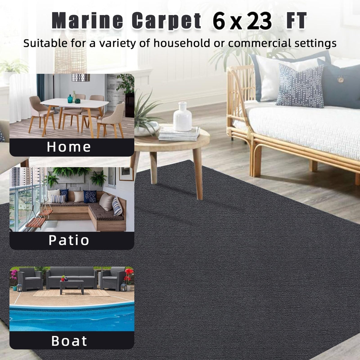 Tapis de sol marin antidérapant Garvee 1,8 x 7 m, résistant aux intempéries, gris, pour bateaux et bateaux.