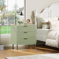 Commode Garvee verte à 3 tiroirs, en bois cannelé moderne, pour chambre et salon, imperméable, sûre et écologique.