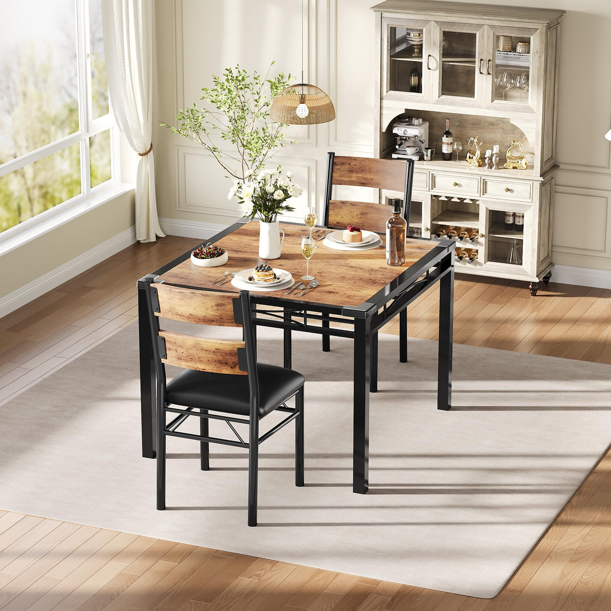 Ensemble table et chaises Garvee pour 2 personnes avec chaises rembourrées, protections d'angle, structure robuste en MDF, ergonomique, gain de place, marron, pour cuisine et appartement