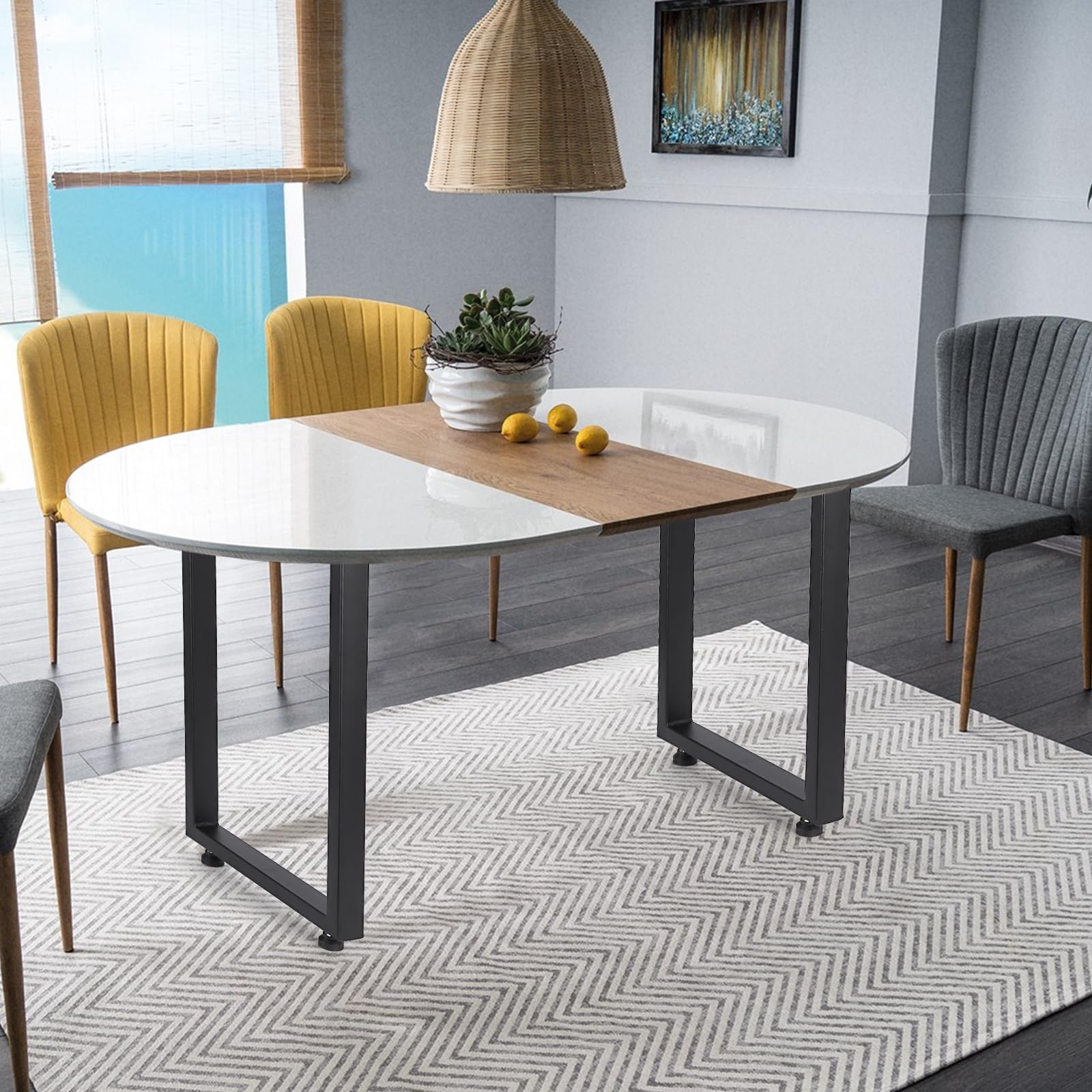 Pieds de table en métal Garvee 71 x 45 cm, robustes et réglables, style industriel noir, pour salle à manger, jardin ou café.