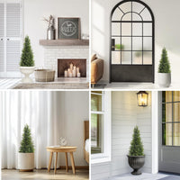 Arbre topiaire artificiel en cèdre Garvee de 91 cm (36 pouces), résistant aux UV, réaliste, tronc en bois, résistant aux intempéries pour une utilisation intérieure et extérieure, décoration de Noël verte