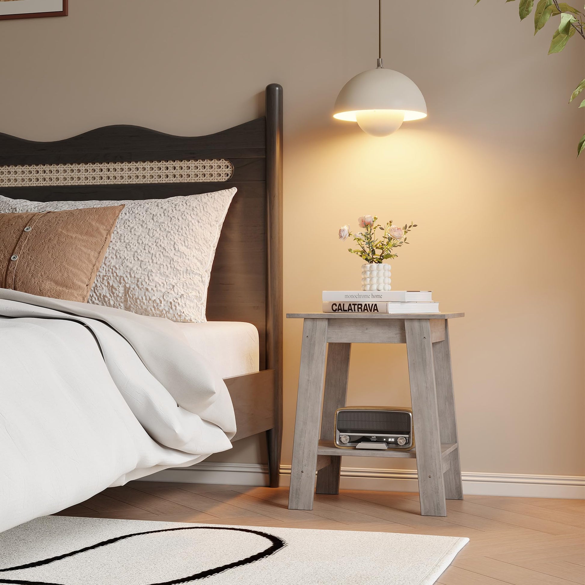 Garvee table d’appoint style campagne à 2 niveaux, rangement, 38 × 6 × 57 cm, blanche