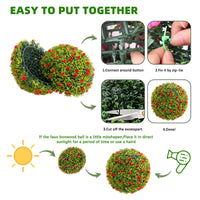 Garvee Lot de 2 boules de buis artificiel de 57 cm (22,4 po) avec fleurs rouges pour balcon et jardin, en polyéthylène résistant aux intempéries, vert