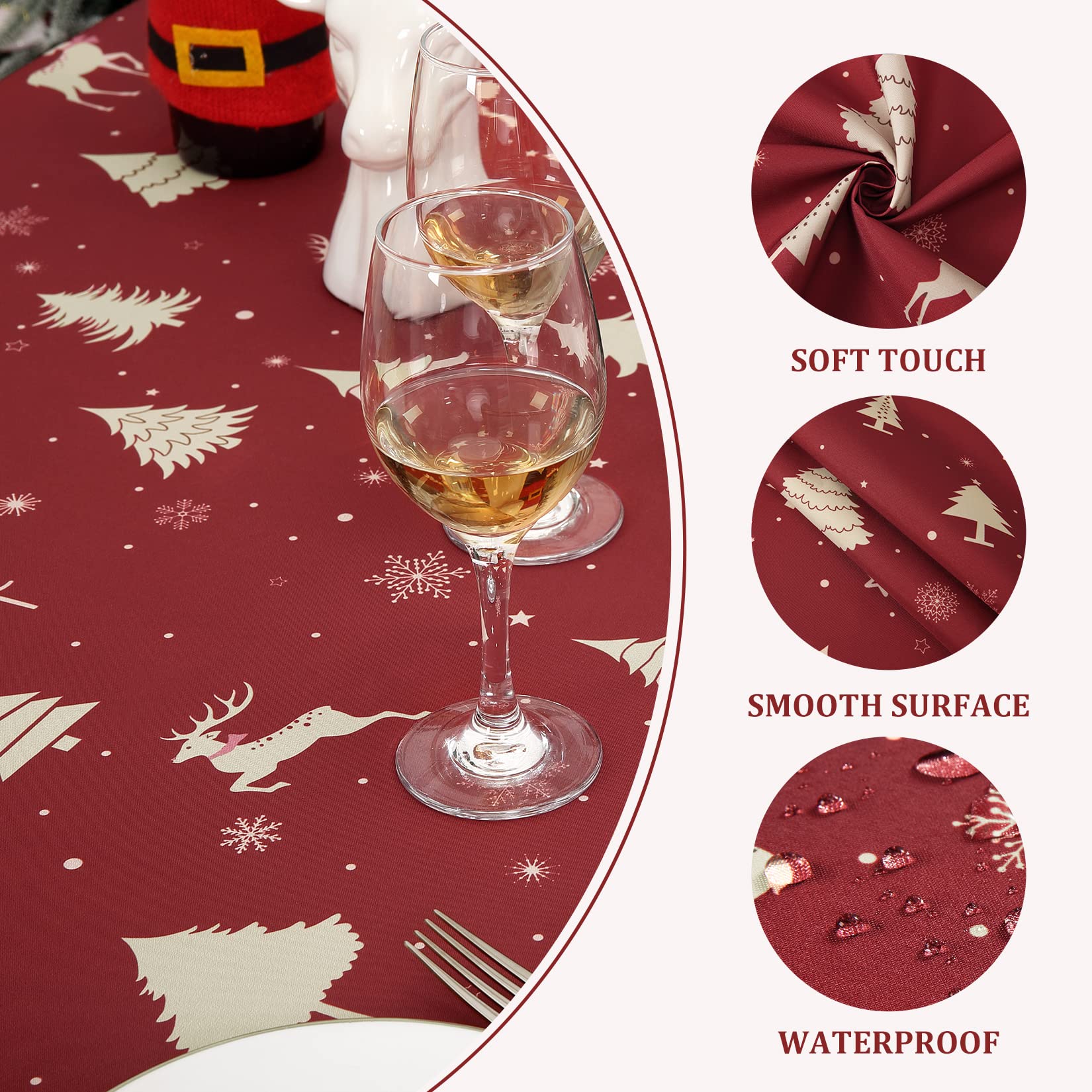 Nappe de Noël ronde GARVEE 152 cm, imperméable et lavable, couleur or, idéale pour les fêtes, la cuisine et la salle à manger. Parfaite pour une décoration festive.