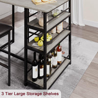 Garvee Ensemble table de bar avec 2 chaises rembourrées et 3 étagères de rangement, pour petits espaces et appartement, gris