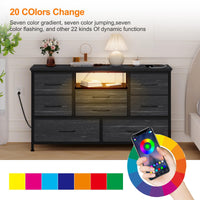 Garvee commode à 8 tiroirs, 3 prises électriques et 2 ports USB, meuble TV avec éclairage LED pour chambre, salon ou entrée, 120 cm, gris