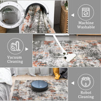 Tapis Garvee moderne lavable, motif abstrait, antidérapant, tissé à plat, pour salon, chambre, salle à manger, couloir, cuisine, orange et gris
