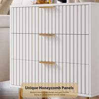 Commode Garvee blanche à 3 tiroirs, MDF moderne cannelé, résistant à l'eau, pour salon, chambre, chambre d'enfant