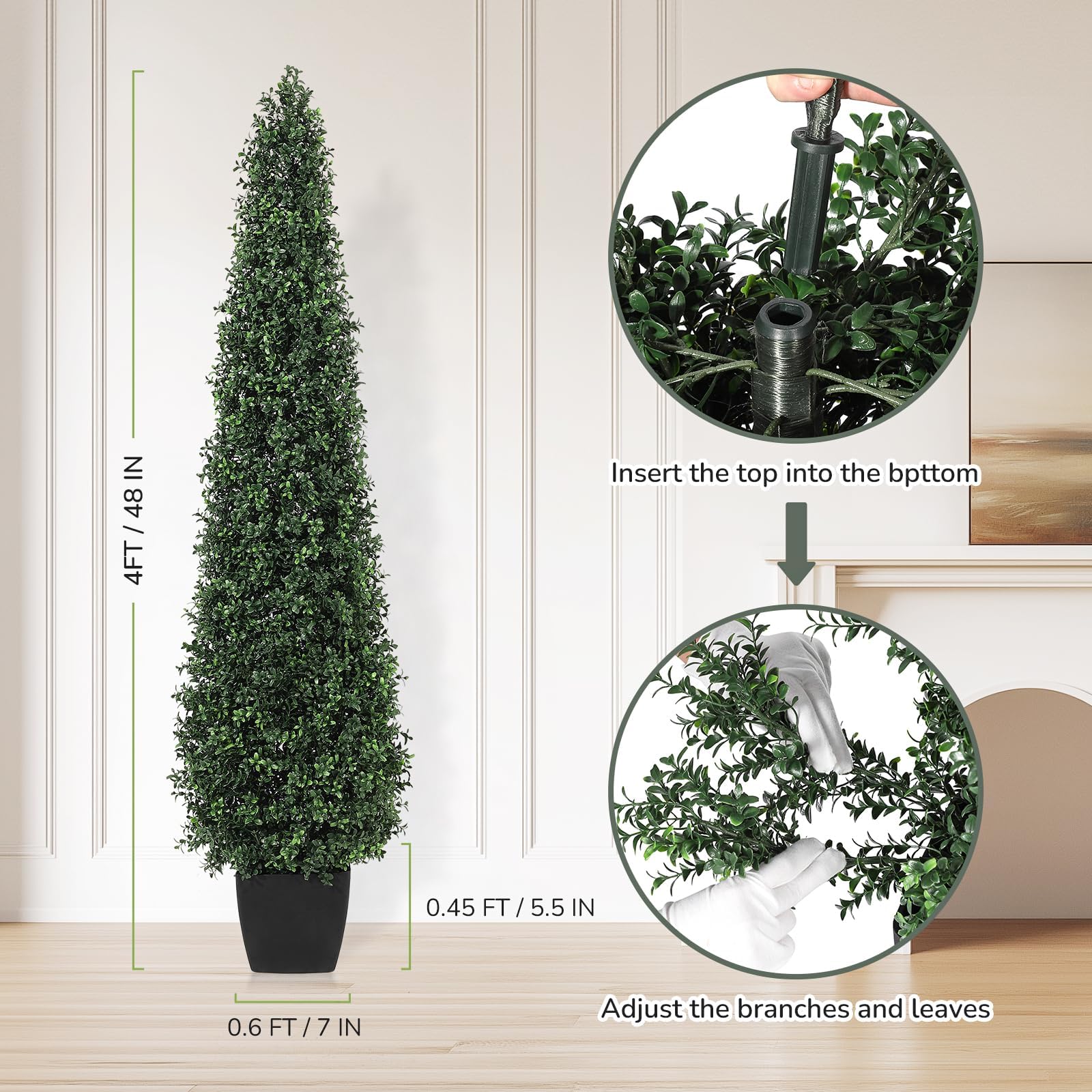 Garvee Lot de 2 topiaires artificielles pyramidales de 122 cm, résistantes aux UV, décoration verte pour terrasse et jardin