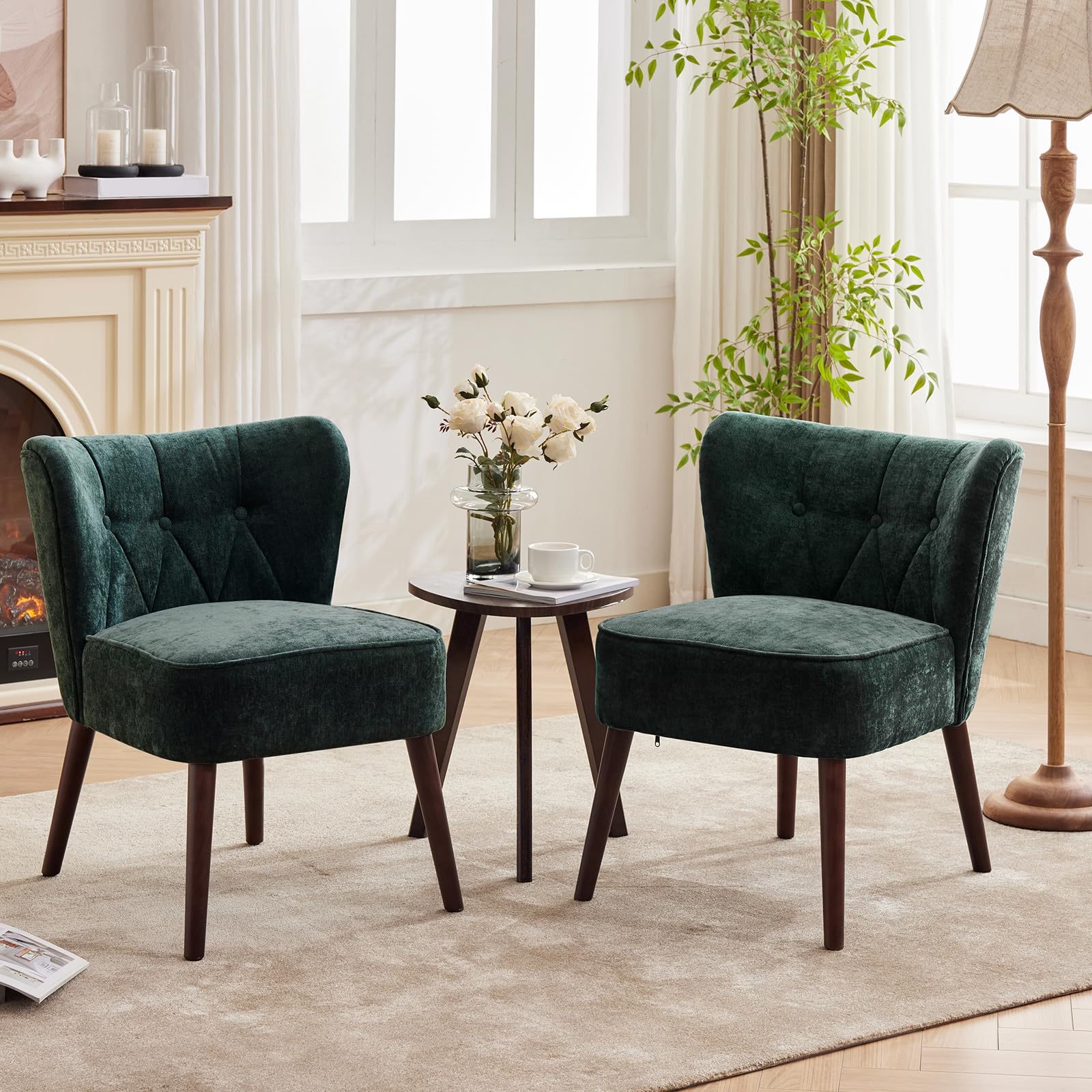 Fauteuil d'appoint Garvee sans accoudoirs, pieds en bois, revêtement en tissu capitonné, ergonomique, robuste et polyvalent, idéal pour le salon et la chambre, multicolore.