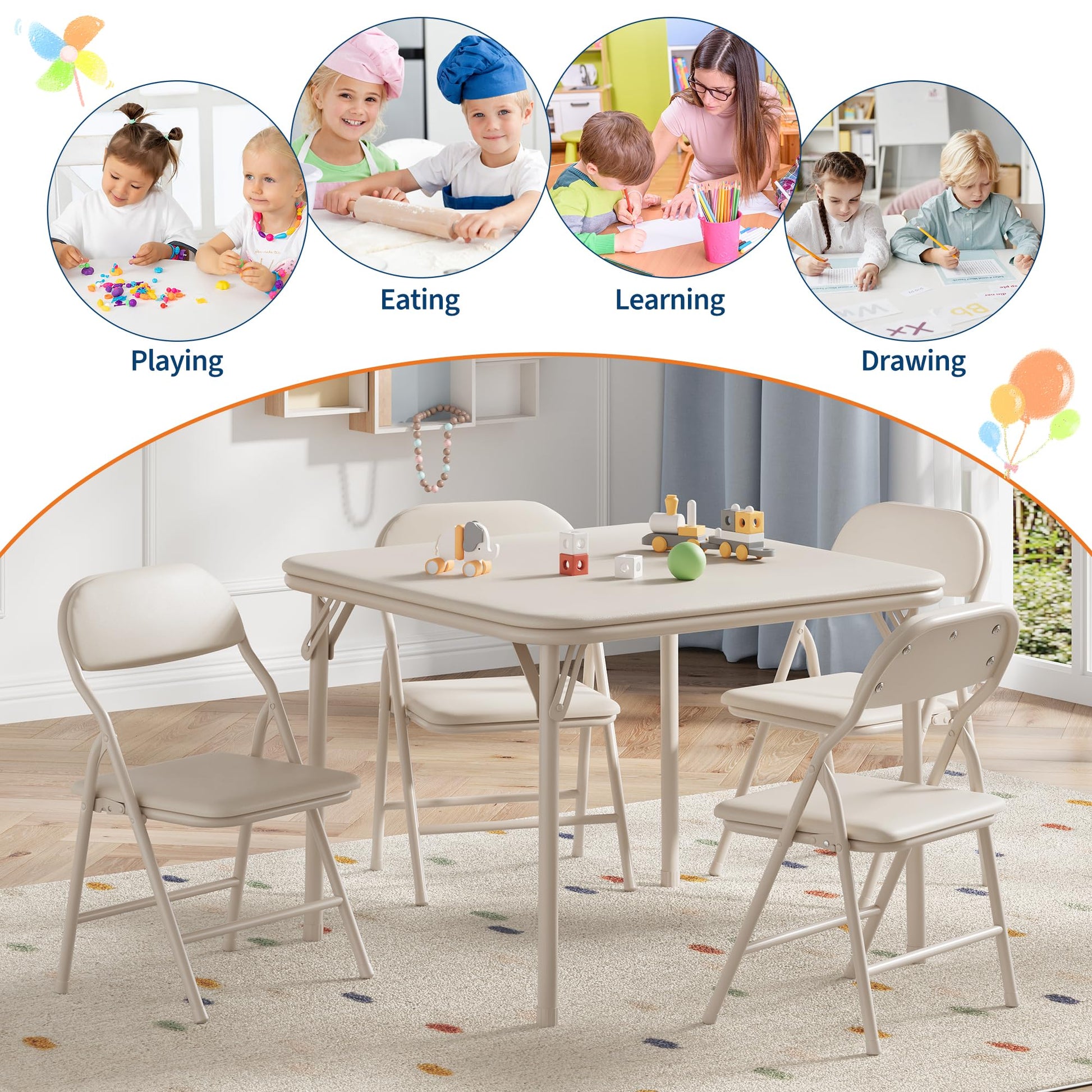 Ensemble table et chaises pliantes 3 pièces pour enfants Garvee, pliable, sûr, en cuir PU, antirouille, pour salle de jeux et maternelle