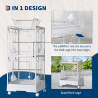 Cage à oiseaux Garvee pour petites perruches, 101,6 cm (40 po), avec roulettes, 3 en 1, pour la maison et les voyages, structure en acier, filet amovible