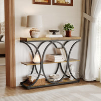 Console d'entrée industrielle Garvee 99 cm (39 po) avec étagères en bois à 3 niveaux, structure circulaire en métal, robuste pour couloir et salon, profondeur de 30 cm (11,8 po), noire