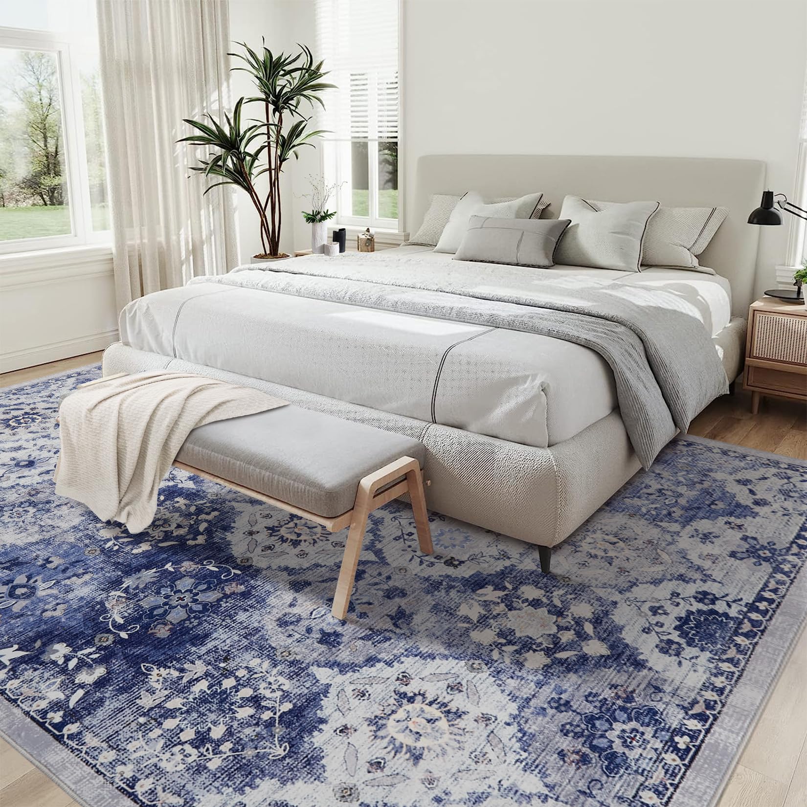 Tapis de salon Garvee, grand format, design vintage, lavable, 200 x 290 cm, polyester doux, antidérapant, poils courts