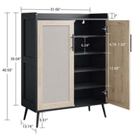Meuble à chaussures Garvee en rotin, 5 niveaux avec portes, étagères réglables, pieds en métal, noir, pour entrée et salon, grand format, robuste