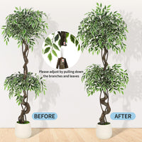 Garvee Ficus artificiel panaché blanc 150 cm en PE durable, plante réaliste pour décoration intérieure et extérieure