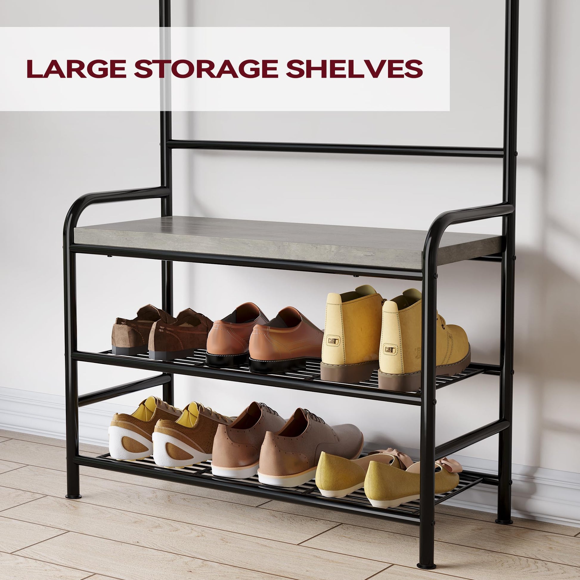 Porte-chaussures Garvee avec banc et 8 crochets, armoire 4 en 1 pour entrée et chambre, 60 x 30 x 180 cm, gris