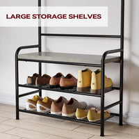Porte-chaussures Garvee avec banc et 8 crochets, armoire 4 en 1 pour entrée et chambre, 60 x 30 x 180 cm, gris