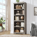 Garvee Bibliothèque haute à 5 niveaux 175 cm en MDF, étagères réglables, rangement flexible pour salon ou bureau - Gris