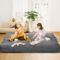 Pouf géant Garvee pour adultes, convertible en lit pouf 2 en 1, housse en velours côtelé lavable, gris clair, pour salon et chambre.