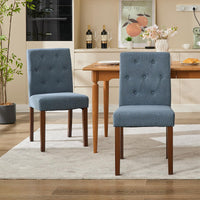 Chaises de salle à manger Garvee Parsons, lot de 2, rembourrées, ergonomiques, en lin, en bois d'hévéa, bleues, pour la cuisine et le salon
