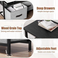 Garvee Meuble TV 99 cm pour téléviseurs jusqu'à 127 cm avec 2 tiroirs en tissu et une étagère ouverte, pour salon et chambre, structure en métal noir, plateau en bois, pieds réglables
