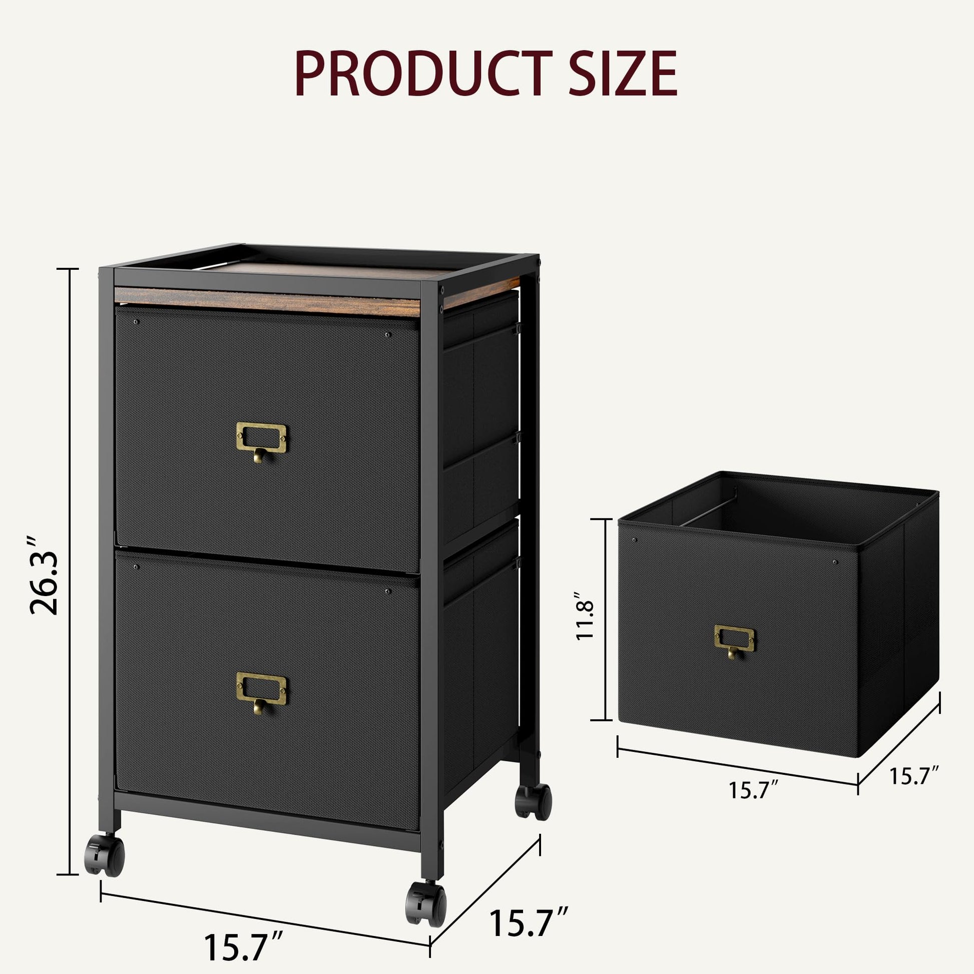 Garvee Caisson de classement mobile 2 tiroirs en tissu, cadre métal, plateau MDF, imperméable et anticorrosion, roulettes, idéal bureau maison.