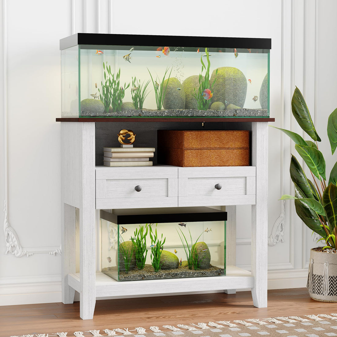 Meuble pour aquarium Garvee 20-29 gallons avec station de charge, tiroirs magnétiques, bois, salon et bureau, 80 x 40 x 78 cm, marron