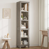 Bibliothèque étroite Garvee à 5 niveaux avec étagères réglables, idéale pour le salon et le bureau, hauteur 180 cm, grise, pieds en bois, structure robuste en MDF.