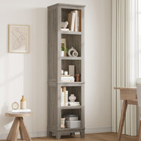 Bibliothèque étroite Garvee à 5 niveaux avec étagères réglables, idéale pour le salon et le bureau, hauteur 180 cm, grise, pieds en bois, structure robuste en MDF.