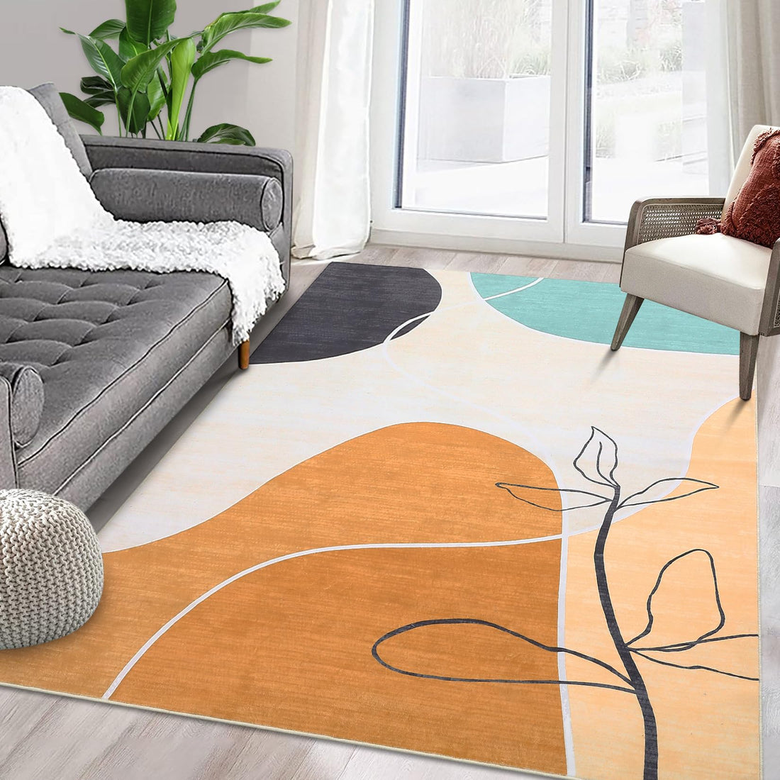Tapis Garvee en polyester imitation cachemire, lavable, antidérapant, motif moderne, 160 x 230 cm, orange