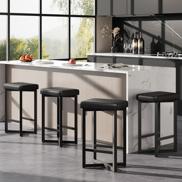 Ensemble de 4 tabourets de bar Garvee, 62,5 cm, revêtement en similicuir, structure en métal, sans dossier, idéal pour îlot de cuisine ou salle à manger, style moderne