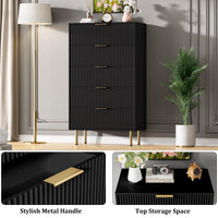 Garvee commode moderne à 5 tiroirs avec panneau cannelé, bois MDF, poignées en métal, pour chambre et couloir, 66 × 33 × 12 cm, noir