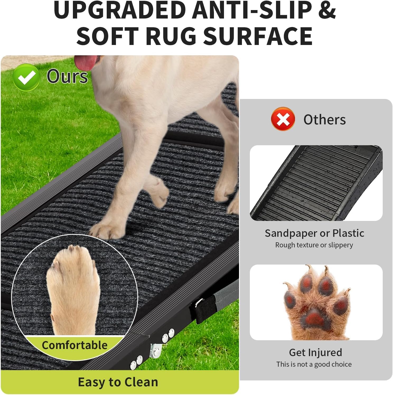 Garvee Rampe pliable pour chien en aluminium 180 x 43 cm, antidérapante, supporte jusqu’à 120 kg, idéale voiture, canapé, lit et chiens âgés.