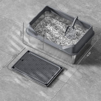 Bac à litière Garvee XL en acier inoxydable avec couvercle, profondeur 20 cm, antirouille, avec pelle à tamis, double tapis de litière, gris foncé, pour grands chats