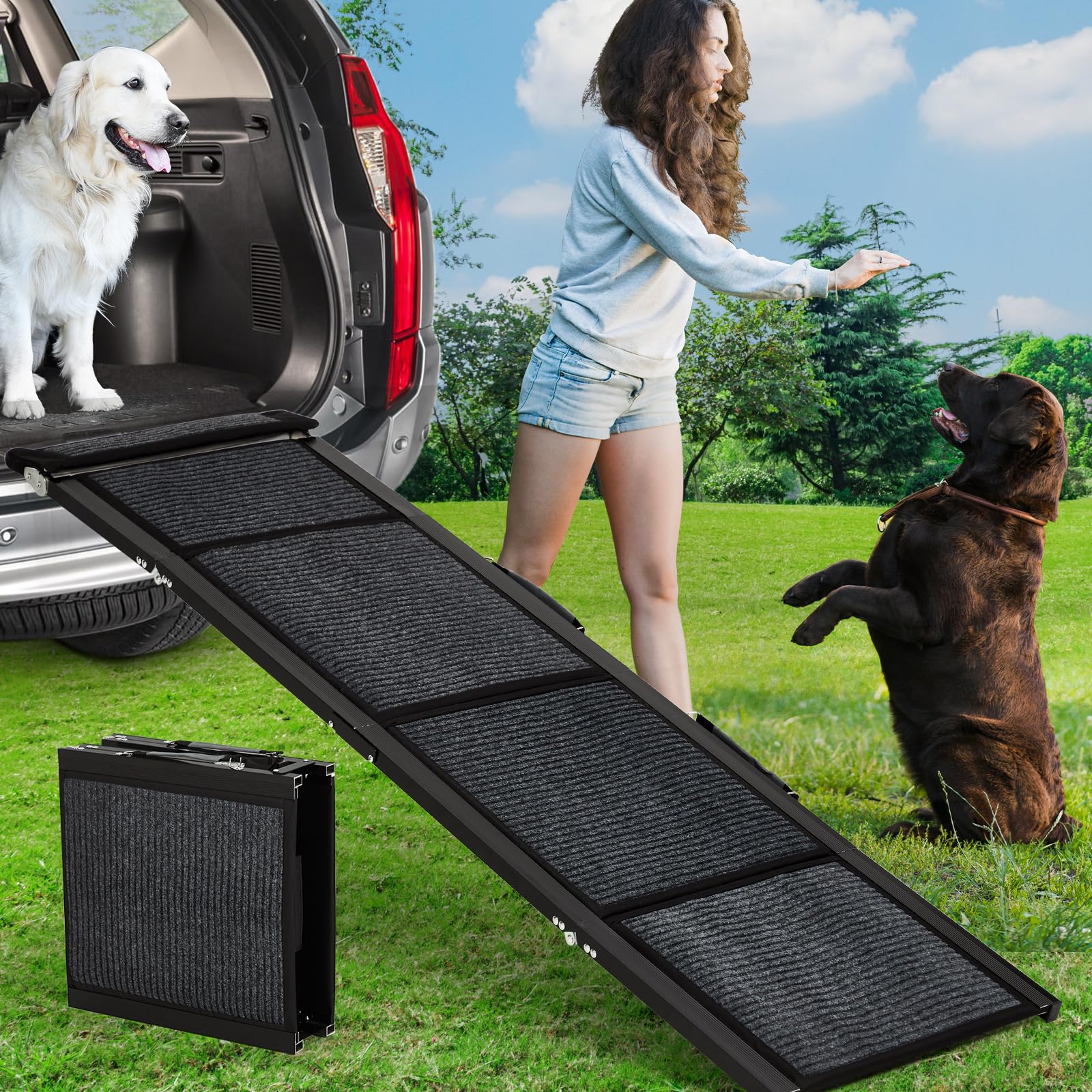 Garvee Rampe pliable pour chien en aluminium 180 x 50 cm, antidérapante, supporte jusqu’à 120 kg, idéale voiture, canapé, lit et animaux âgés.