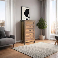 Garvee commode style campagne, 5 tiroirs, bois vieilli, imperméable, chambre, salon, 40 × 70 × 114 cm, brun