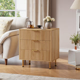 Garvee meuble TV pour chambre, style moderne cannelé, 3 tiroirs profonds, écologique, imperméable, rangement polyvalent, naturel - Naturel
