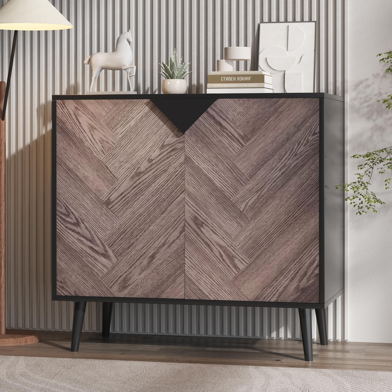 Buffet/meuble de rangement d'appoint moderne Garvee, avec portes, aspect bois, noir-gris, 80 cm, salle à manger, couloir
