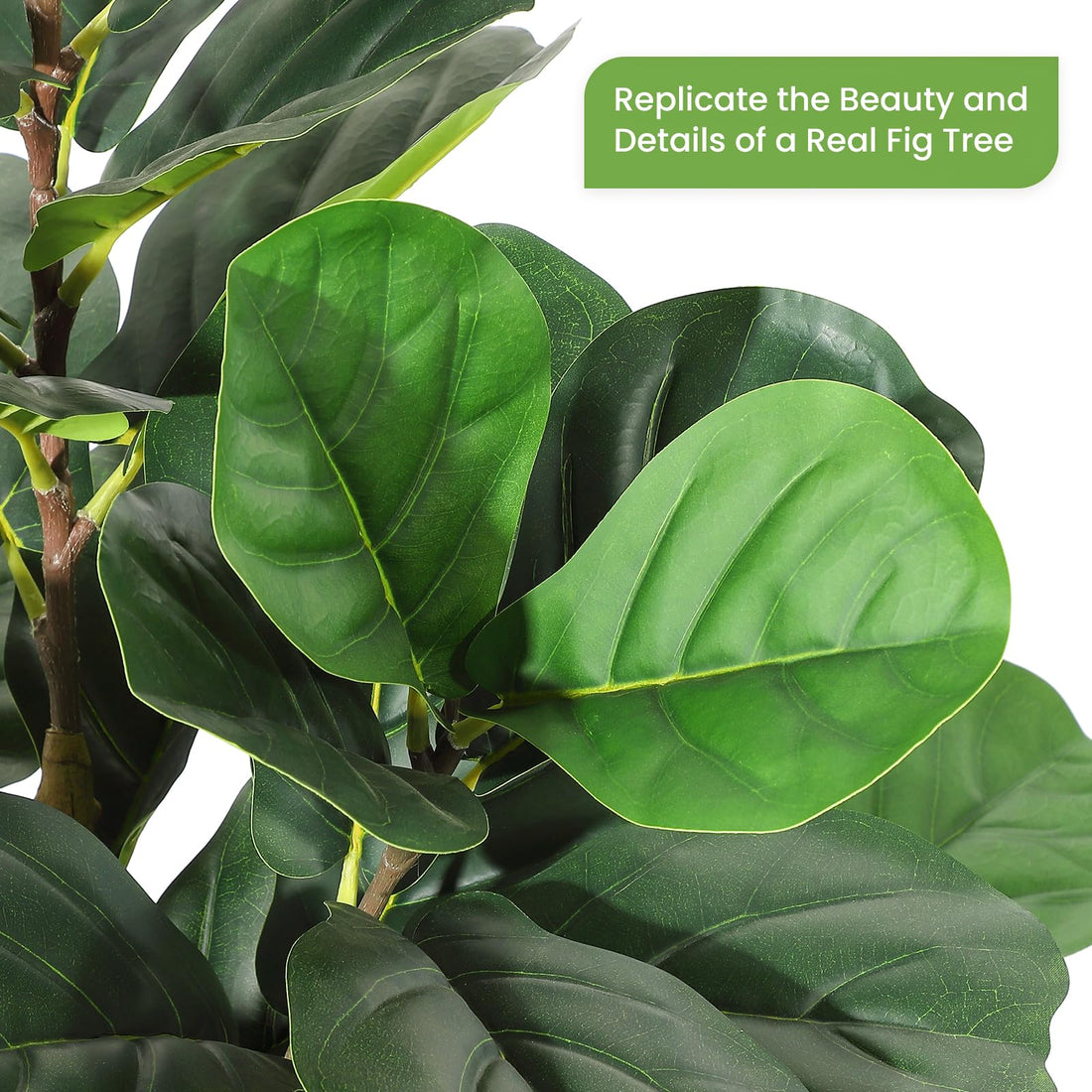 Garvee Ficus Lyrata artificiel 152cm, feuilles réalistes, pot blanc et PVC résistant à l’eau, pour maison et bureau