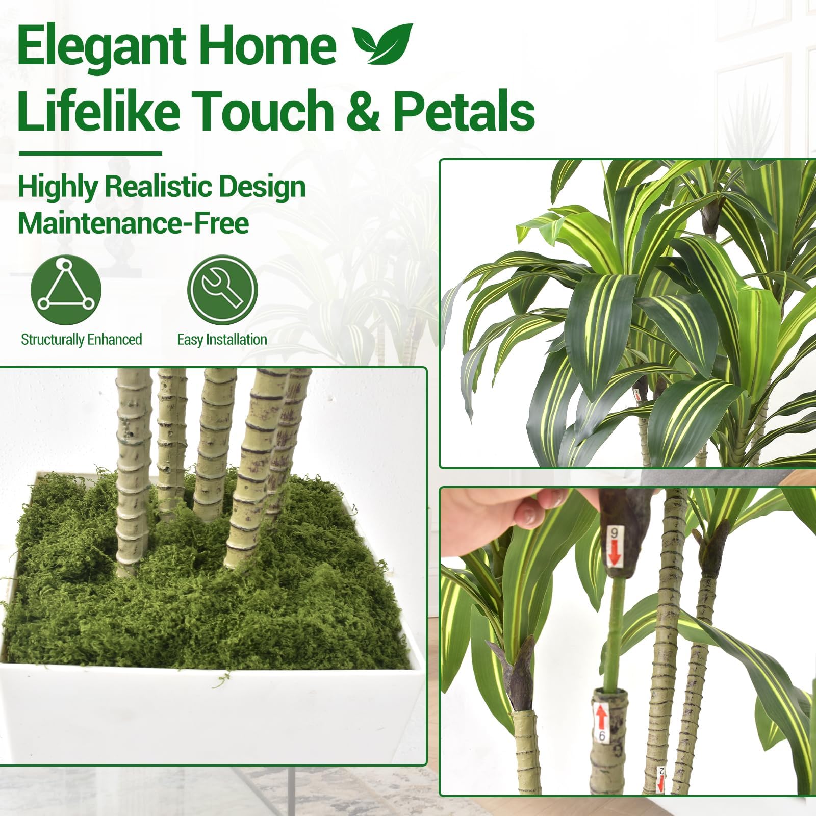 Arbre dragon artificiel Garvee de 180 cm avec pot de fleurs blanc pour salon, balcon ou bureau. Plante tropicale en plastique, réaliste et ajustable.