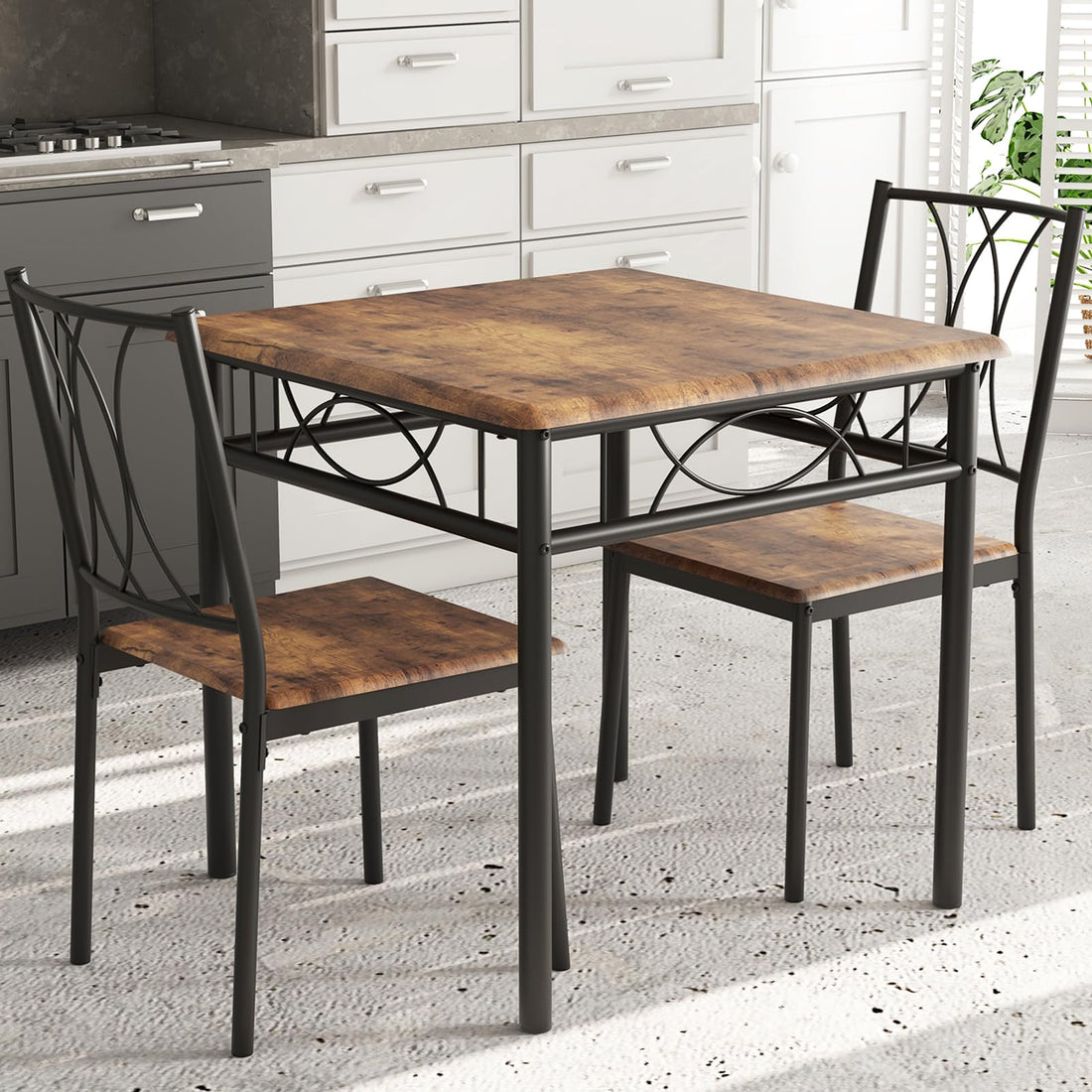Garvee ensemble de salle à manger 3 pièces pour 2 personnes, carré, gain de place, plateau robuste en MDF, chaises ergonomiques en bois, noir rustique